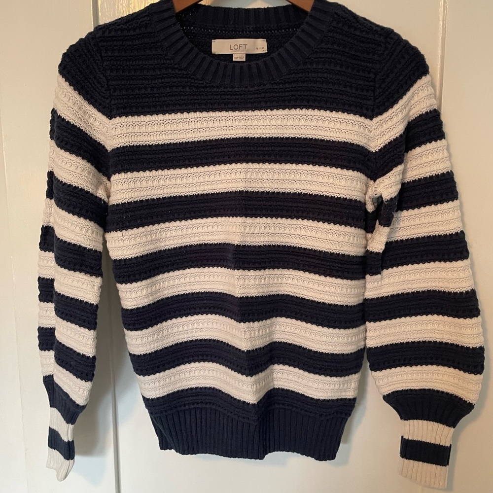 LOFT Classic Navy and Cream Striped Sweater